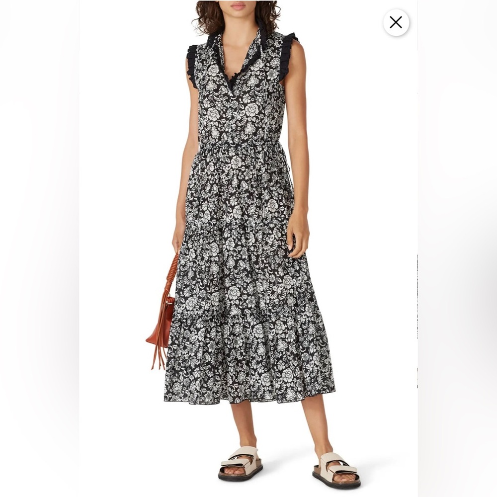 See by Chloe-Floral MIDI Dress Black/White Peonies Sz 44 (Large 12-14) - Picture 13 of 15